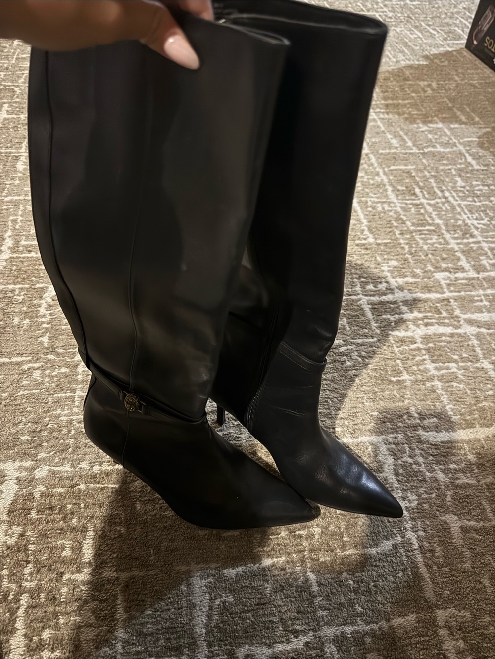 Kurt Geiger Black Knee-High Pointed Toe Leather Boots - Picture 5 of 5